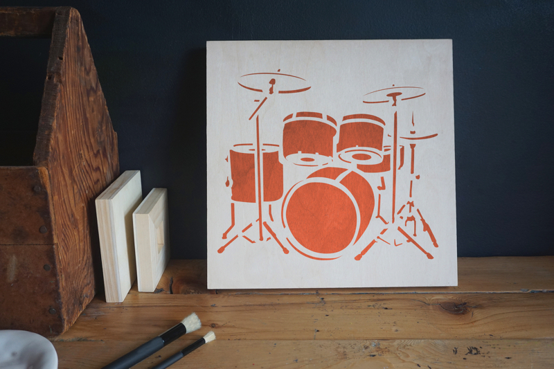 drum set stencil applied